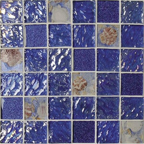 Intrend Tile 2 x 2 Rhapsody In Blue Glass Square Ocean Blue And Sea Shell Color - Mixed GT006-A